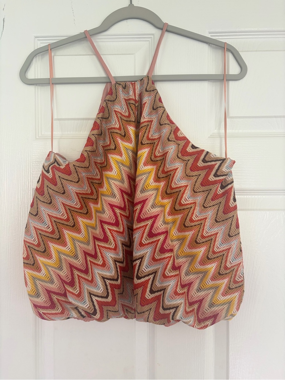Express Zigzag Halter Camisole in Coral, Yellow & Cream